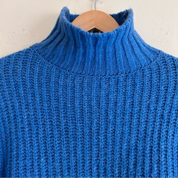 Maeve Anthropologie Blue Crop Ribbed Bell Sleeve Turtleneck Sweater XX Small - Picture 5 of 15